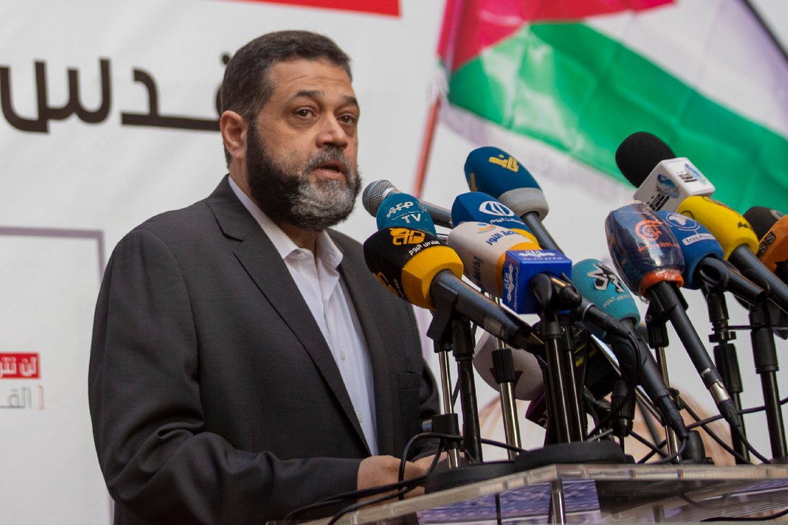 Hamas internasjonale talsperson, Osama Hamdan, får spre sine løgner i et intervju med NRK. Foto: AP/Hassan Ammar Hamas internasjonale talsperson, Osama Hamdan, får spre sine løgner i et intervju med NRK. Foto: AP/Hassan Ammar