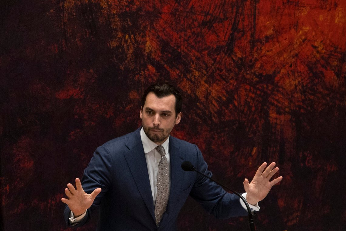 FILE - Thierry Baudet, leader of right-wing populist party Forum for Democracy, speaks during the debate in parliament in The Hague, Netherlands, on April 1, 2021. The leader of a far-right Dutch populist party was assaulted Monday Nov. 20, 2023 at an event in the northern city of Groningen two days before the Netherlands holds a general election. (AP Photo/Peter Dejong, File) FILE - Thierry Baudet, leader of right-wing populist party Forum for Democracy, speaks during the debate in parliament in The Hague, Netherlands, on April 1, 2021. The leader of a far-right Dutch populist party was assaulted Monday Nov. 20, 2023 at an event in the northern city of Groningen two days before the Netherlands holds a general election. (AP Photo/Peter Dejong, File)