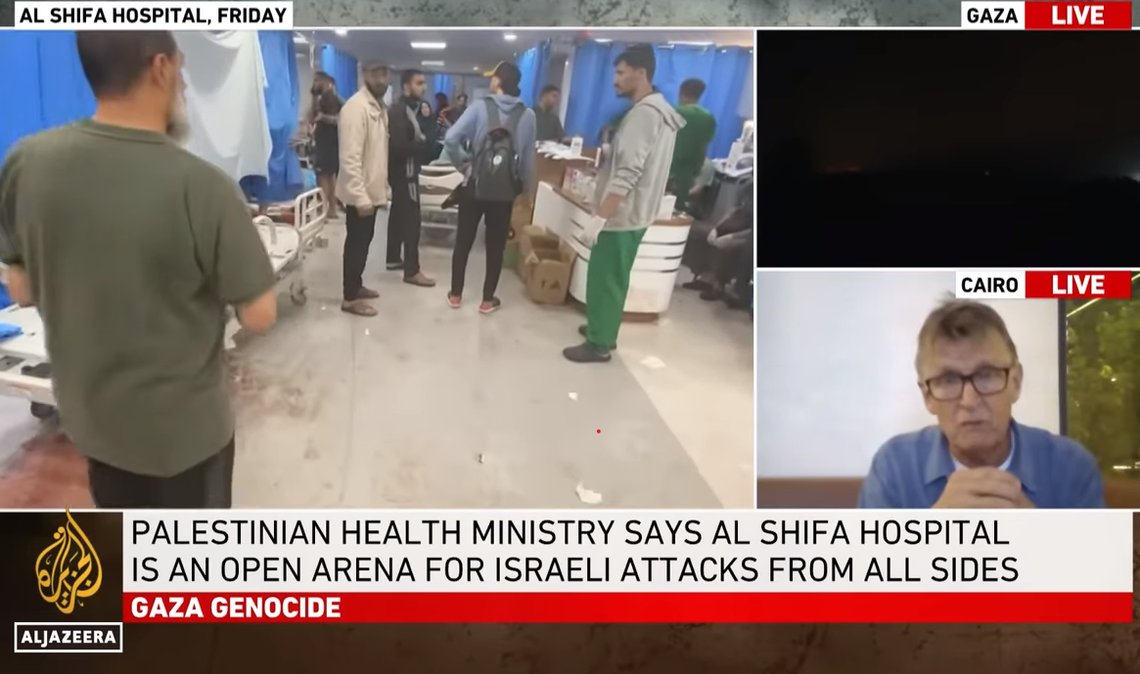 Foto: Skjermbilde Al Jazeera, YouTube. Gaza Genocide. ‘Never seen it’: Norwegian doctor disputes Hamas in hospitals. Shifa Hospital is open arena for Israeli attacks from all sides. Foto: Skjermbilde Al Jazeera, YouTube. Gaza Genocide. ‘Never seen it’: Norwegian doctor disputes Hamas in hospitals. Shifa Hospital is open arena for Israeli attacks from all sides.