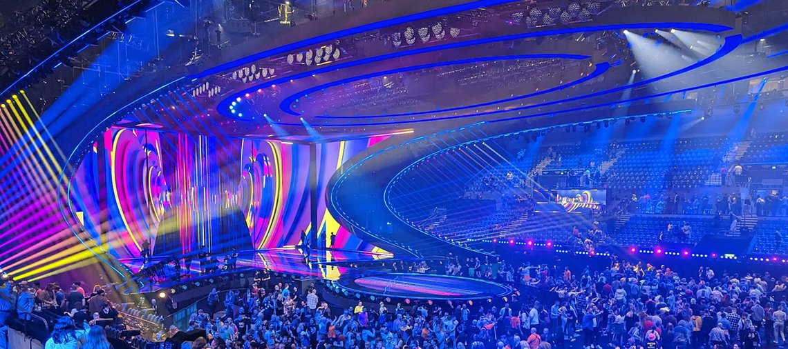 Scenen under Eurovision Song Contest 2023. Foto: Michael Doherty, Wikimedia Commons CC BY-SA 4.0 DEED Scenen under Eurovision Song Contest 2023. Foto: Michael Doherty, Wikimedia Commons CC BY-SA 4.0 DEED