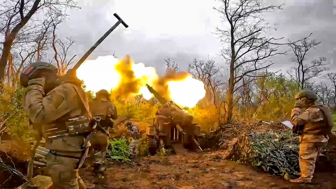 FILE - In this image taken from video released by the Russian Defense Ministry Press Service on Aug. 8, 2023, a Russian howitzer fires toward Ukrainian positions at an undisclosed location. President Vladimir Putin is likely to win another six-year term easily in an election expected in March, using his sweeping grip on Russia’s political scene to extend his tenure of over two decades in power. But he faces daunting challenges. (Russian Defense Ministry Press Service via AP, File) FILE - In this image taken from video released by the Russian Defense Ministry Press Service on Aug. 8, 2023, a Russian howitzer fires toward Ukrainian positions at an undisclosed location. President Vladimir Putin is likely to win another six-year term easily in an election expected in March, using his sweeping grip on Russia’s political scene to extend his tenure of over two decades in power. But he faces daunting challenges. (Russian Defense Ministry Press Service via AP, File)