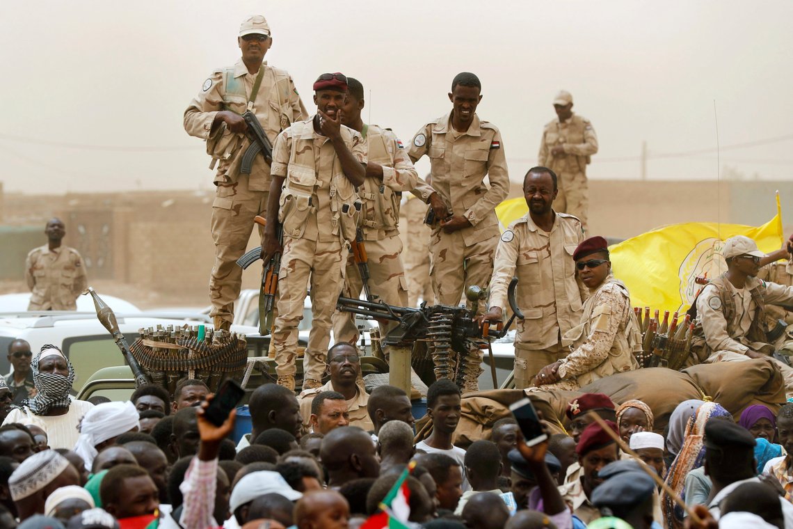 Sudanese soldiers from the Rapid Support Forces unit stand on their vehicle during a military-backed rally, in Mayo district, south of Khartoum, Sudan, Saturday, June 29, 2019. The United States imposed sanctions Wednesday, Sept. 6, 2023, on a Sudanese Rapid Support Forces paramilitary commander Abdelrahim Hamdan Dagalo for acts of violence and human rights abuses committed by his troops in their monthslong conflict with Sudan's army. (AP Photo/Hussein Malla, File) Sudanese soldiers from the Rapid Support Forces unit stand on their vehicle during a military-backed rally, in Mayo district, south of Khartoum, Sudan, Saturday, June 29, 2019. The United States imposed sanctions Wednesday, Sept. 6, 2023, on a Sudanese Rapid Support Forces paramilitary commander Abdelrahim Hamdan Dagalo for acts of violence and human rights abuses committed by his troops in their monthslong conflict with Sudan's army. (AP Photo/Hussein Malla, File)
