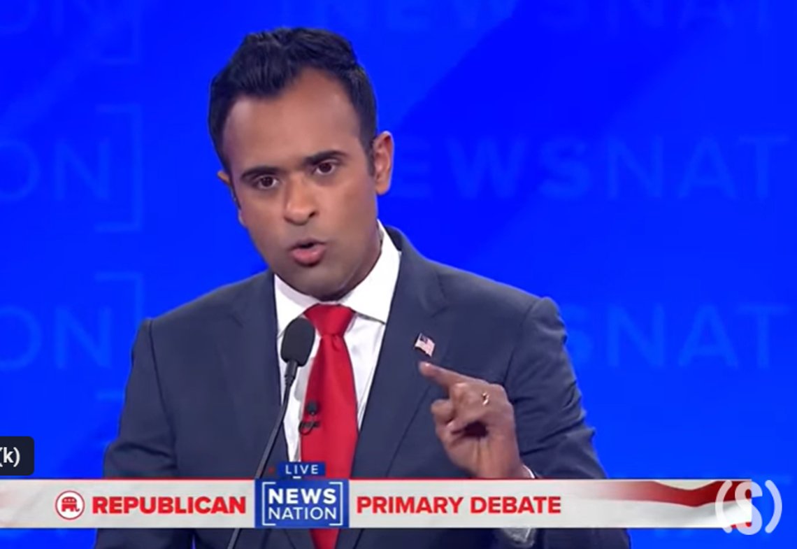 Den republikanske presidentkandidaten Vivek Ramaswamy. Stillbilde YouTube Den republikanske presidentkandidaten Vivek Ramaswamy. Stillbilde YouTube