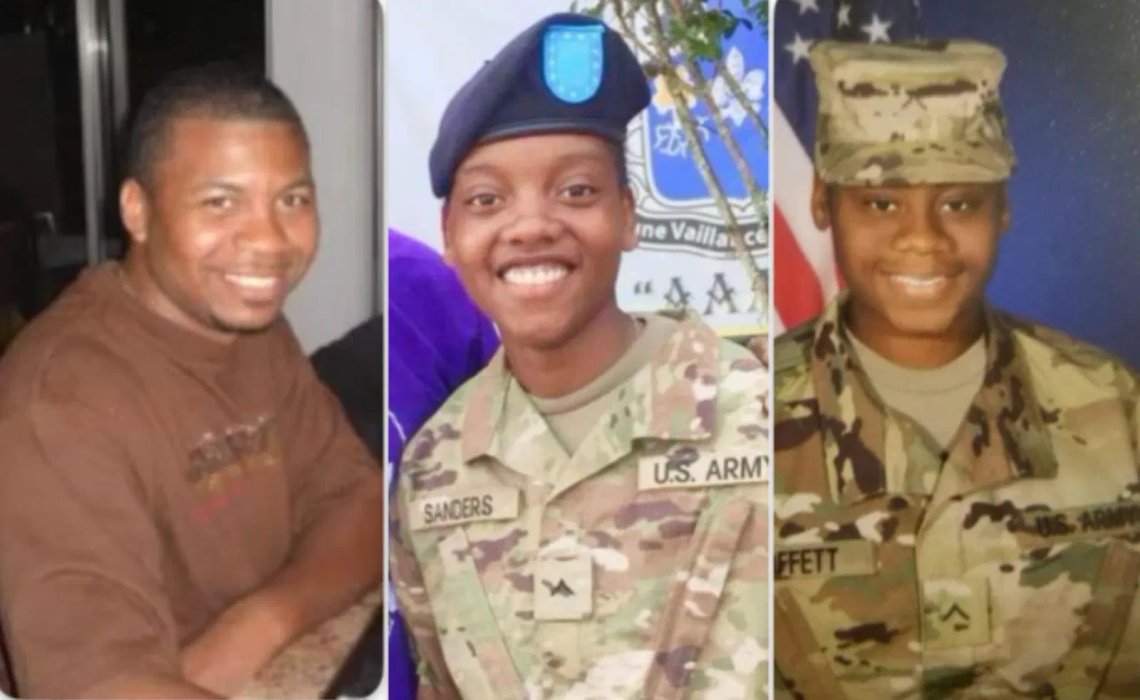 Sgt. William Jerome Rivers, Spc. Kennedy Ladon Sanders and Spc. Breonna Alexsondria Moffett died Jan. 28, 2024, in Jordan (Department of Defense) Sgt. William Jerome Rivers, Spc. Kennedy Ladon Sanders and Spc. Breonna Alexsondria Moffett died Jan. 28, 2024, in Jordan (Department of Defense)