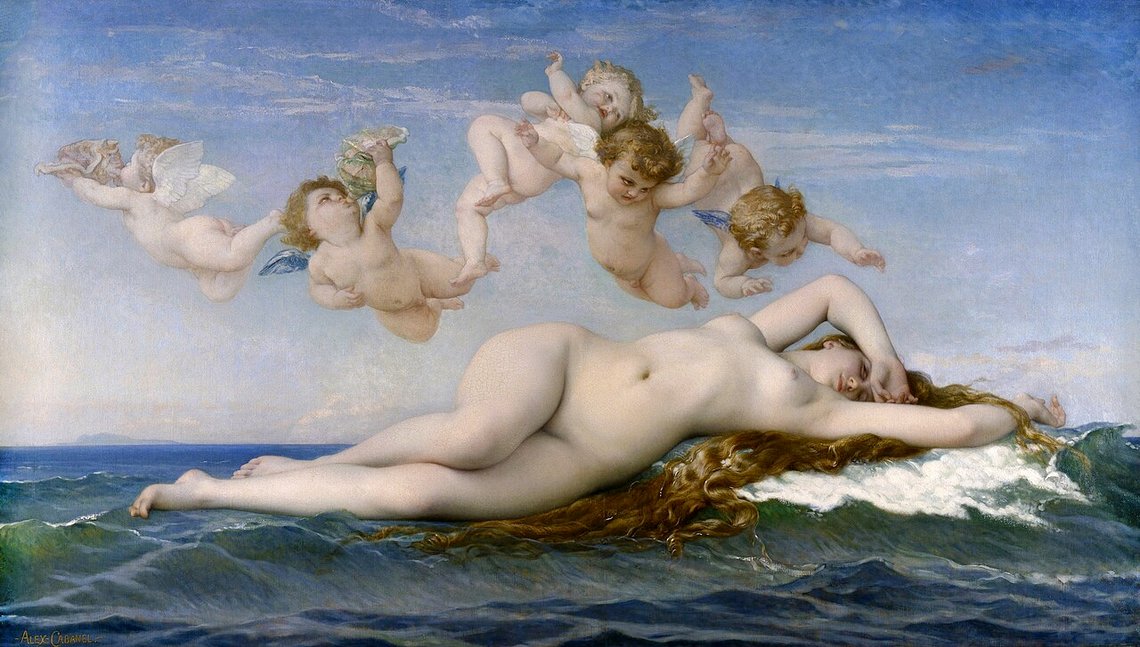Alexandre Cabanels «The Birth of Venus», olje på lerret 1863. Google Art Project, Wikimedia Commons Alexandre Cabanels «The Birth of Venus», olje på lerret 1863. Google Art Project, Wikimedia Commons