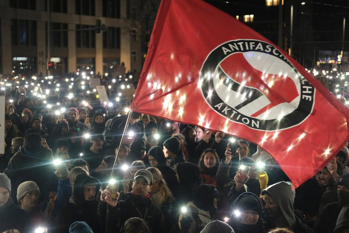 Thousands gather to demonstrate against right-wing extremism, in Leipzig, Germany, Sunday Jan. 21, 2024. Thousands of people are expected to protest the far right in cities across Germany. They come in the wake of a report that right-wing extremists recently met to discuss the deportation of millions of immigrants, including some with German citizenship. (Sebastian Willnow/dpa via AP) Thousands gather to demonstrate against right-wing extremism, in Leipzig, Germany, Sunday Jan. 21, 2024. Thousands of people are expected to protest the far right in cities across Germany. They come in the wake of a report that right-wing extremists recently met to discuss the deportation of millions of immigrants, including some with German citizenship. (Sebastian Willnow/dpa via AP)