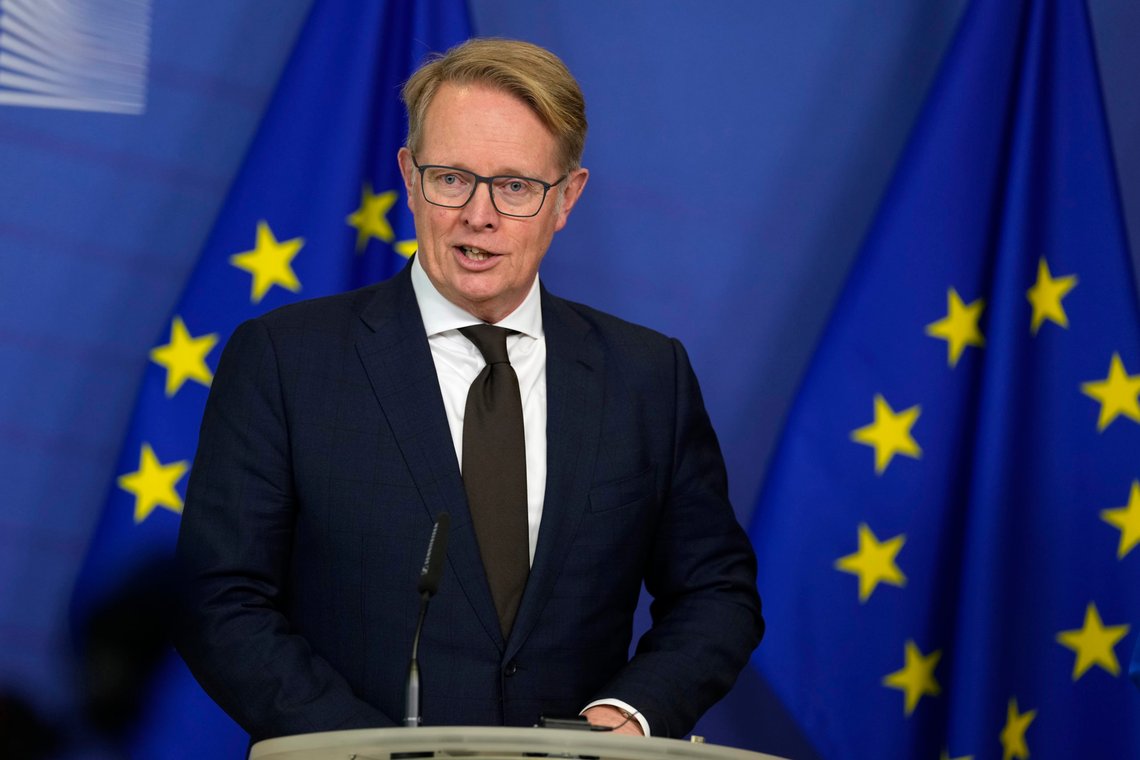 New Executive Director of the European Border and Coast Guard, FRONTEX, Hans Leijtens addresses a media conference after a meeting with European Commissioner for Home Affairs Ylva Johansson at EU headquarters in Brussels, Thursday, Jan. 19, 2023. (AP Photo/Virginia Mayo) New Executive Director of the European Border and Coast Guard, FRONTEX, Hans Leijtens addresses a media conference after a meeting with European Commissioner for Home Affairs Ylva Johansson at EU headquarters in Brussels, Thursday, Jan. 19, 2023. (AP Photo/Virginia Mayo)