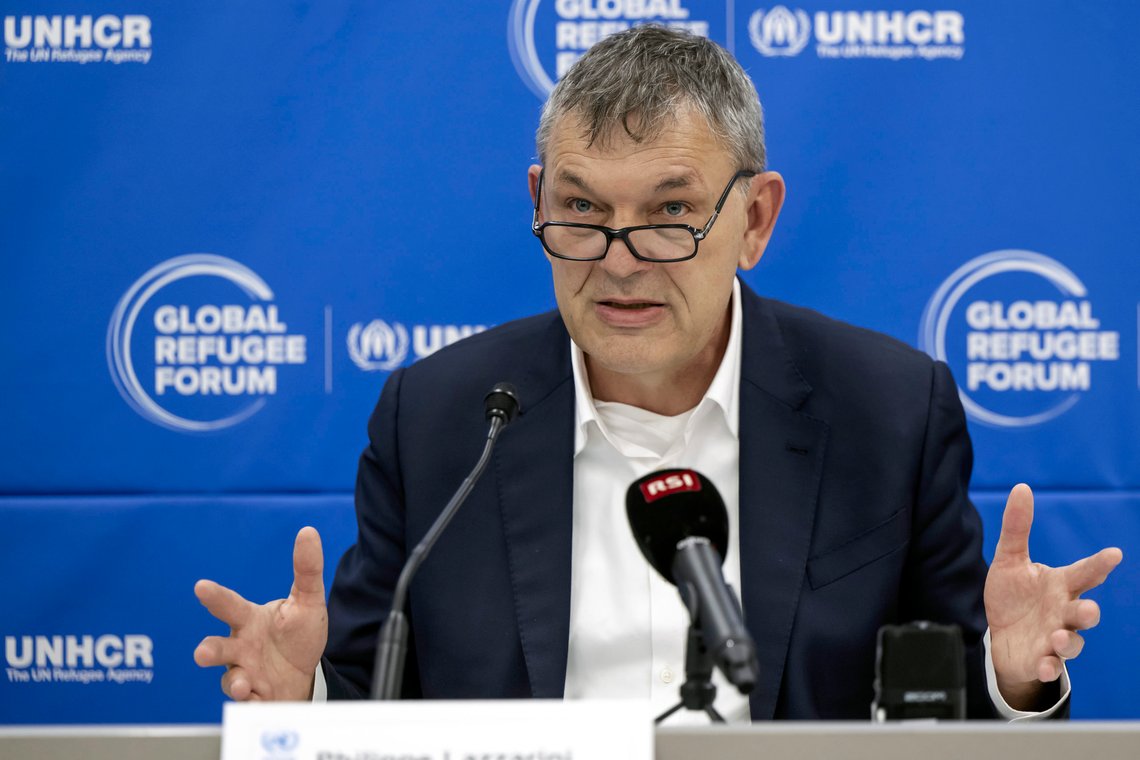 UNRWA Commissioner-General Philippe Lazzarini speaks to media about the Update on the UNRWA Commissioner General Visit to Gaza, the third since the war began on October 7, during the UNHCR Global Refugee Forum (GRF) in Geneva, Switzerland, Thursday, Dec. 14, 2023. (Martial Trezzini/Keystone via AP) UNRWA Commissioner-General Philippe Lazzarini speaks to media about the Update on the UNRWA Commissioner General Visit to Gaza, the third since the war began on October 7, during the UNHCR Global Refugee Forum (GRF) in Geneva, Switzerland, Thursday, Dec. 14, 2023. (Martial Trezzini/Keystone via AP)