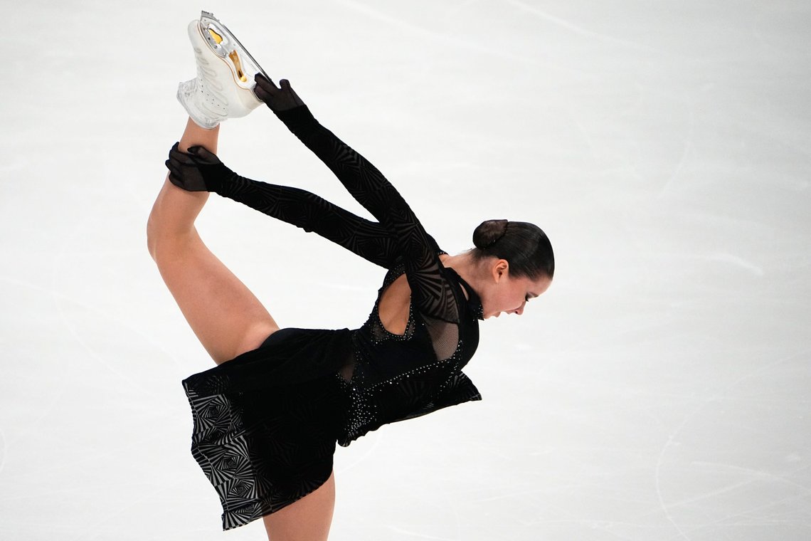 Russian Kamila Valieva competes in the women's free skate program during the figure skating competition at the 2022 Russian Figure Skating Grand Prix, the Golden Skate of Moscow, at Megasport Arena in Moscow, Russia, Sunday, Oct. 23, 2022. With its teams suspended from international competitions such as the Grand Prix series, Russia is holding its own series of figure skating events in various cities, also under the Grand Prix name. (AP Photo/Alexander Zemlianichenko) Russian Kamila Valieva competes in the women's free skate program during the figure skating competition at the 2022 Russian Figure Skating Grand Prix, the Golden Skate of Moscow, at Megasport Arena in Moscow, Russia, Sunday, Oct. 23, 2022. With its teams suspended from international competitions such as the Grand Prix series, Russia is holding its own series of figure skating events in various cities, also under the Grand Prix name. (AP Photo/Alexander Zemlianichenko)
