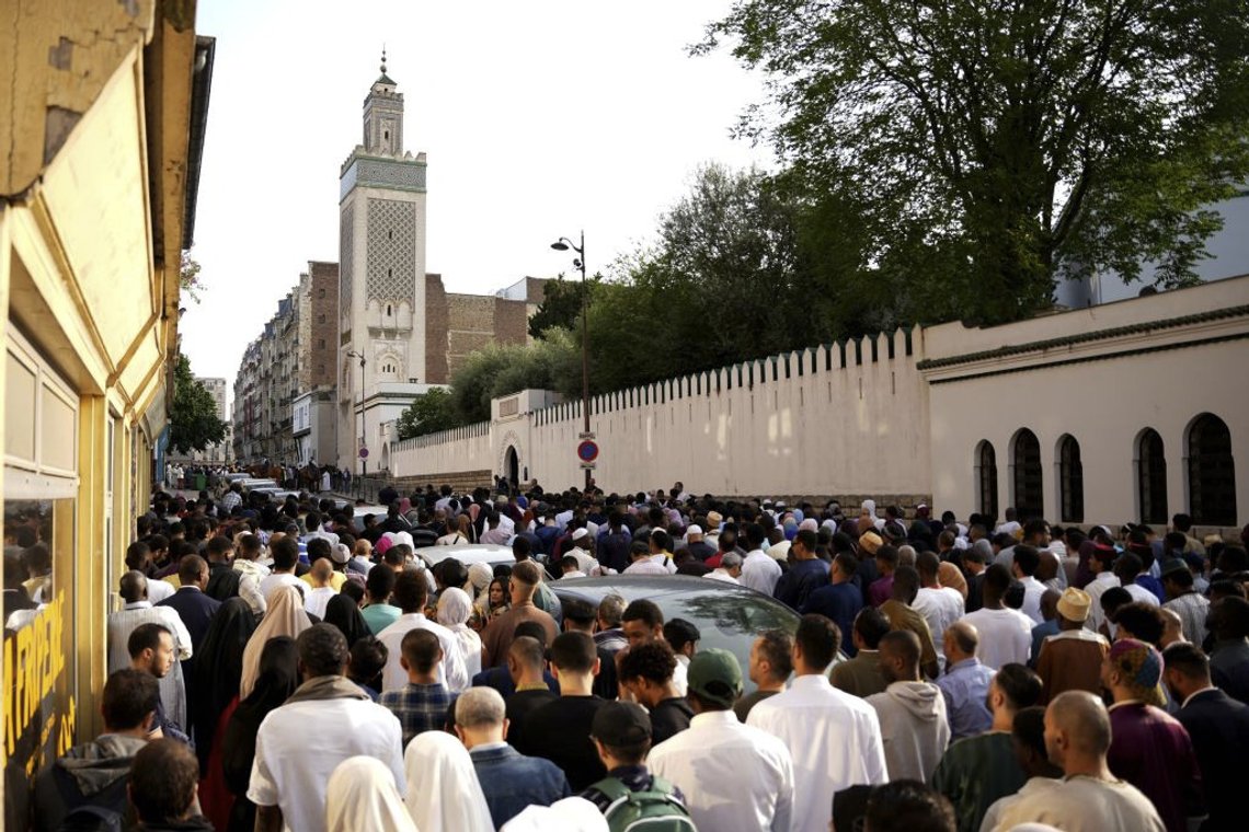 According to a new comprehensive survey, 49% of French Muslims want Catholics to convert to Islam, 36% percent want churches to be transformed into mosques, and 25% of French Muslims said that the word "France" is a word they reject. Pictured: Thousands of Muslims arrive to attend the morning Eid al-Adha prayers at the Great Mosque of Paris on June 28, 2023. (Photo by Zakaria Abdelkafi/AFP via Getty Images) According to a new comprehensive survey, 49% of French Muslims want Catholics to convert to Islam, 36% percent want churches to be transformed into mosques, and 25% of French Muslims said that the word "France" is a word they reject. Pictured: Thousands of Muslims arrive to attend the morning Eid al-Adha prayers at the Great Mosque of Paris on June 28, 2023. (Photo by Zakaria Abdelkafi/AFP via Getty Images)