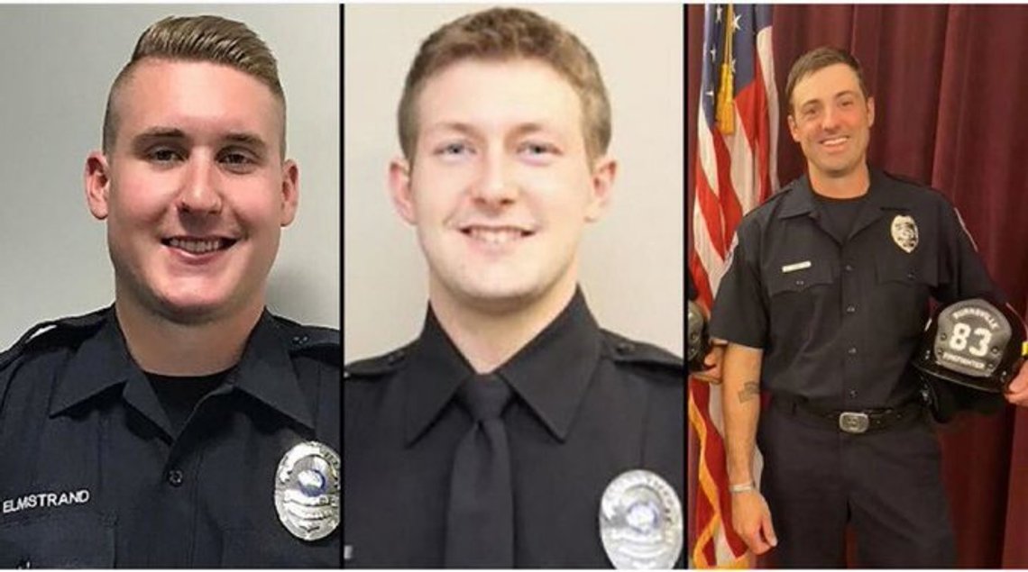 Police officers Paul Elmstrand (L) and Matthew Ruge (R) were shot dead, along with paramedic Adam Finseth (C). Photo: Minnesota Department of Public Safety via X. Police officers Paul Elmstrand (L) and Matthew Ruge (R) were shot dead, along with paramedic Adam Finseth (C). Photo: Minnesota Department of Public Safety via X.