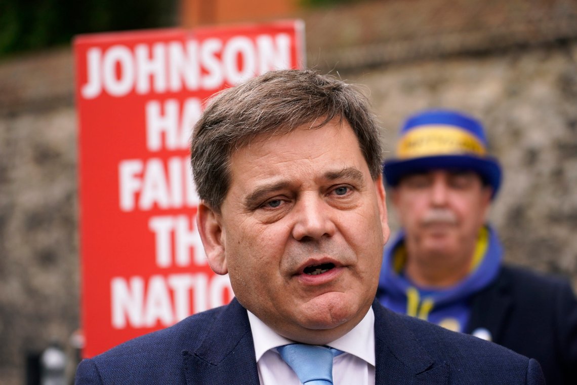 British lawmaker Andrew Bridgen speaks to the media outside the Houses of Parliament, in London, Monday, June 6, 2022. British Prime Minister Boris Johnson is set to face a no-confidence vote Monday that could oust him from power. (AP Photo/Alberto Pezzali) British lawmaker Andrew Bridgen speaks to the media outside the Houses of Parliament, in London, Monday, June 6, 2022. British Prime Minister Boris Johnson is set to face a no-confidence vote Monday that could oust him from power. (AP Photo/Alberto Pezzali)
