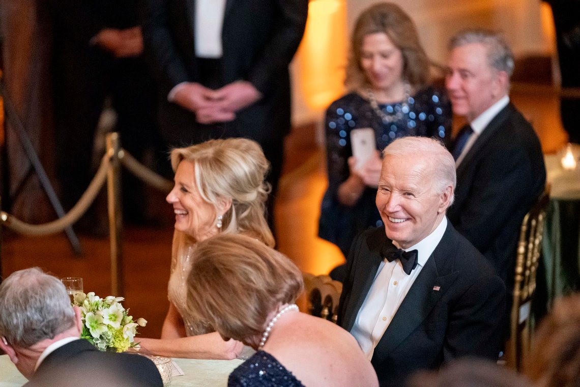 President Joe Biden and first lady Jill Biden laugh during a reception for members of the National Governors Association and their spouses in the East Room of the White House in Washington, Saturday, Feb. 24, 2024. (AP Photo/Stephanie Scarbrough) President Joe Biden and first lady Jill Biden laugh during a reception for members of the National Governors Association and their spouses in the East Room of the White House in Washington, Saturday, Feb. 24, 2024. (AP Photo/Stephanie Scarbrough)