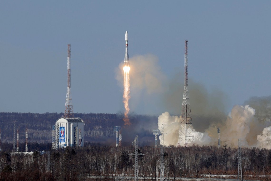 In this photo released by Roscosmos space corporation on Thursday, Feb. 29, 2024, the Soyuz-2.1b rocket blasts off at the Vostochny cosmodrome outside the city of Tsiolkovsky, about 200 kilometers (125 miles) from the city of Blagoveshchensk in the far eastern Amur region, Russia. A Russian Soyuz rocket successfully put an Iranian satellite into orbit along with 18 Russian satellites on Thursday. (Roscosmos space corporation via AP) In this photo released by Roscosmos space corporation on Thursday, Feb. 29, 2024, the Soyuz-2.1b rocket blasts off at the Vostochny cosmodrome outside the city of Tsiolkovsky, about 200 kilometers (125 miles) from the city of Blagoveshchensk in the far eastern Amur region, Russia. A Russian Soyuz rocket successfully put an Iranian satellite into orbit along with 18 Russian satellites on Thursday. (Roscosmos space corporation via AP)