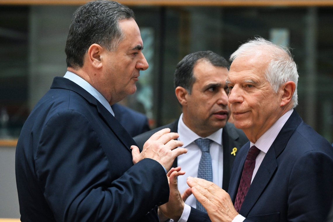 European Union foreign policy chief Josep Borrell, right, speaks with Israel's Foreign Minister Israel Katz during a meeting of EU foreign ministers at the European Council building in Brussels, Monday, Jan. 22, 2024. European Union Foreign Affairs Ministers meet in Brussels on Monday to discuss the situation in the Middle East and in Ukraine. (John Thys, Pool Photo via AP) European Union foreign policy chief Josep Borrell, right, speaks with Israel's Foreign Minister Israel Katz during a meeting of EU foreign ministers at the European Council building in Brussels, Monday, Jan. 22, 2024. European Union Foreign Affairs Ministers meet in Brussels on Monday to discuss the situation in the Middle East and in Ukraine. (John Thys, Pool Photo via AP)