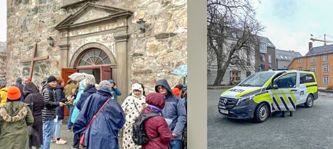 Korsvandringen fra Vår Frue kirke til Nidarosdomen ble passet på av politiet, pga. av advarsel om terrorfare mot kirkene våre. Skjermdump Trondheim kristne råd på Facebook. Korsvandringen fra Vår Frue kirke til Nidarosdomen ble passet på av politiet, pga. av advarsel om terrorfare mot kirkene våre. Skjermdump Trondheim kristne råd på Facebook.