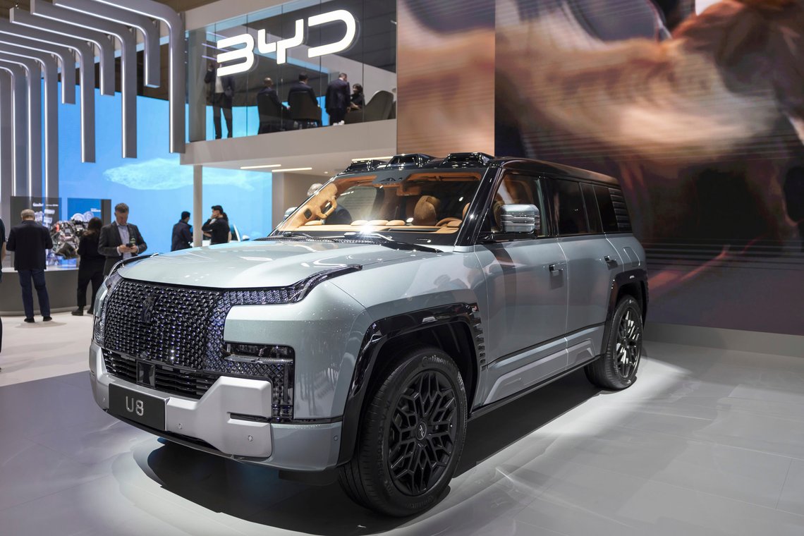 The New Yangwang U8 hybrid electric car by BYD is presented during the press day at the 91th Geneva International Motor Show (GIMS) in Geneva, Switzerland, Monday, Feb. 26, 2024. The Motor Show will open to the public from Feb. 27 to March 3. (Cyril Zingaro/Keystone via AP) The New Yangwang U8 hybrid electric car by BYD is presented during the press day at the 91th Geneva International Motor Show (GIMS) in Geneva, Switzerland, Monday, Feb. 26, 2024. The Motor Show will open to the public from Feb. 27 to March 3. (Cyril Zingaro/Keystone via AP)