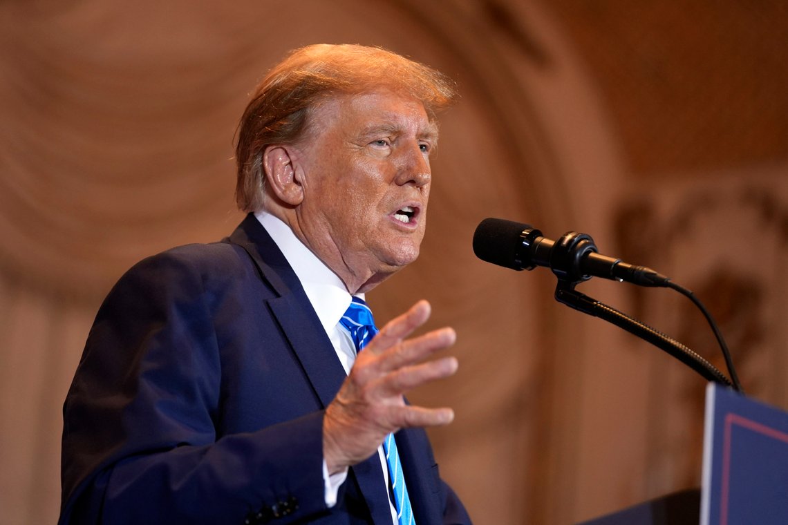 Republican presidential candidate former President Donald Trump speaks at a Super Tuesday election night party Tuesday, March 5, 2024, at Mar-a-Lago in Palm Beach, Fla. (AP Photo/Evan Vucci) Republican presidential candidate former President Donald Trump speaks at a Super Tuesday election night party Tuesday, March 5, 2024, at Mar-a-Lago in Palm Beach, Fla. (AP Photo/Evan Vucci)