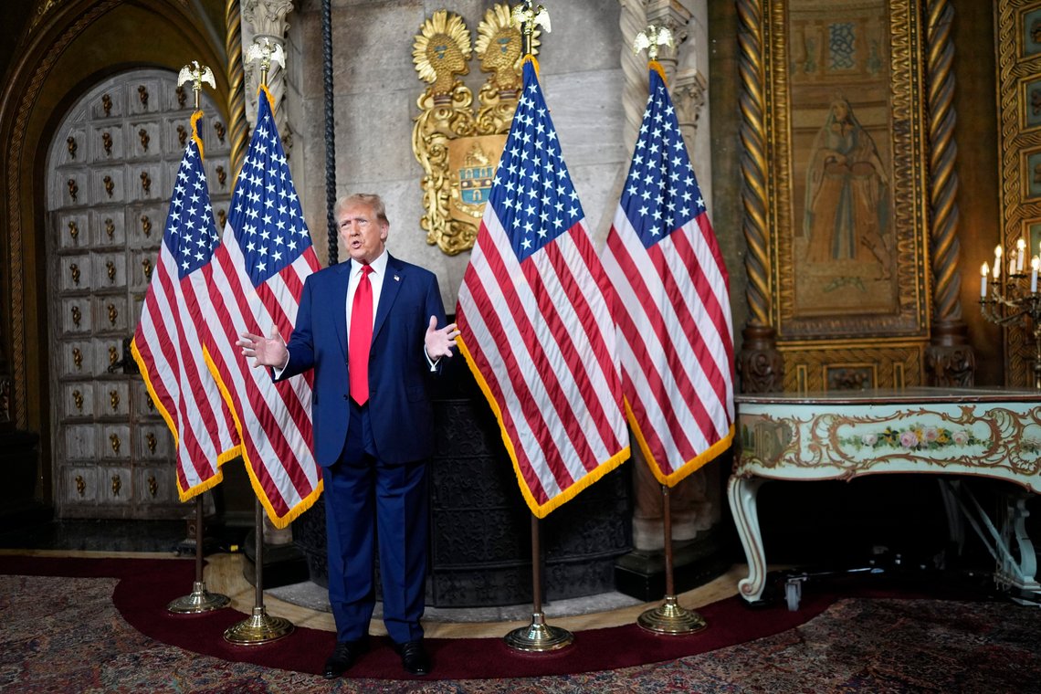 Republican presidential candidate former President Donald Trump speaks at his Mar-a-Lago estate, Monday, March 4, 2024, in Palm Beach, Fla. The Supreme Court unanimously restored Trump to 2024 presidential primary ballots, rejecting state attempts to ban him over the Capitol riot.(AP Photo/Rebecca Blackwell) Republican presidential candidate former President Donald Trump speaks at his Mar-a-Lago estate, Monday, March 4, 2024, in Palm Beach, Fla. The Supreme Court unanimously restored Trump to 2024 presidential primary ballots, rejecting state attempts to ban him over the Capitol riot.(AP Photo/Rebecca Blackwell)
