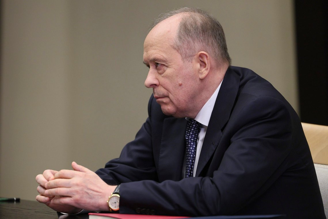 Federal Security Service (FSB) director Alexander Bortnikov attends a meeting with Russian President Vladimir Putin to discuss the progress of a special military operation, as well as the situation in the Palestinian-Israeli conflict at the Novo-Ogaryovo State residence outside Moscow in Moscow, Russia, Monday, Oct. 16, 2023. (Gavriil Grigorov, Sputnik, Kremlin Pool Photo via AP) Federal Security Service (FSB) director Alexander Bortnikov attends a meeting with Russian President Vladimir Putin to discuss the progress of a special military operation, as well as the situation in the Palestinian-Israeli conflict at the Novo-Ogaryovo State residence outside Moscow in Moscow, Russia, Monday, Oct. 16, 2023. (Gavriil Grigorov, Sputnik, Kremlin Pool Photo via AP)
