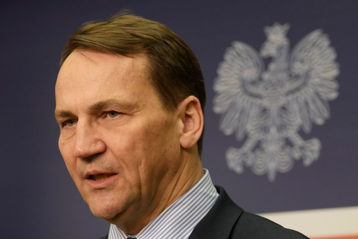 Poland's Foreign Minister Radek Sikorski addresses reporters during Estonia's Foreign Minister Margus Tsahkna following their talks on regional security and continuing support for Ukraine in its struggle against Russia's invasion, at the Foreign Ministry in Warsaw, Poland, Wednesday Feb. 14, 2024. Estonia's foreign minister said Wednesday that NATO has about three or four years to beef up its defenses against Russia because President Vladimir Putin is ramp up his country's “war machine" fullscale. (AP Photo/Czarek Sokolowski) Poland's Foreign Minister Radek Sikorski addresses reporters during Estonia's Foreign Minister Margus Tsahkna following their talks on regional security and continuing support for Ukraine in its struggle against Russia's invasion, at the Foreign Ministry in Warsaw, Poland, Wednesday Feb. 14, 2024. Estonia's foreign minister said Wednesday that NATO has about three or four years to beef up its defenses against Russia because President Vladimir Putin is ramp up his country's “war machine" fullscale. (AP Photo/Czarek Sokolowski)
