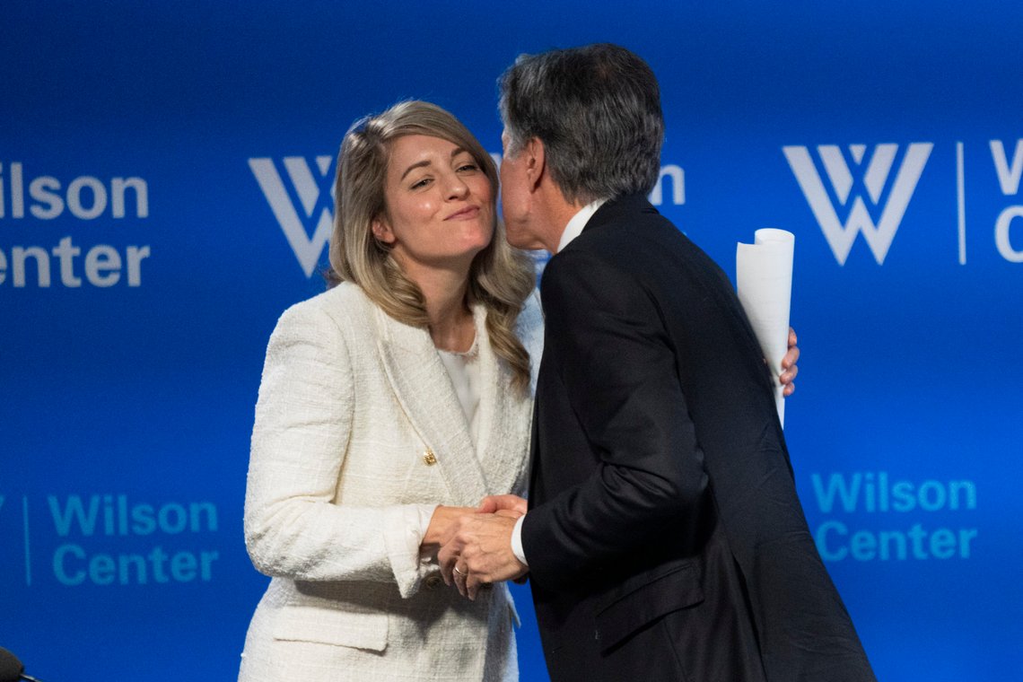 Canadian Foreign Minister Melanie Joly, and Secretary of State Antony Blinken, at the end of an event where they spoke about Hostage Diplomacy at the Wilson Center, in Washington, Tuesday, Feb. 13, 2024, in Washington. (AP Photo/Manuel Balce Ceneta) Canadian Foreign Minister Melanie Joly, and Secretary of State Antony Blinken, at the end of an event where they spoke about Hostage Diplomacy at the Wilson Center, in Washington, Tuesday, Feb. 13, 2024, in Washington. (AP Photo/Manuel Balce Ceneta)