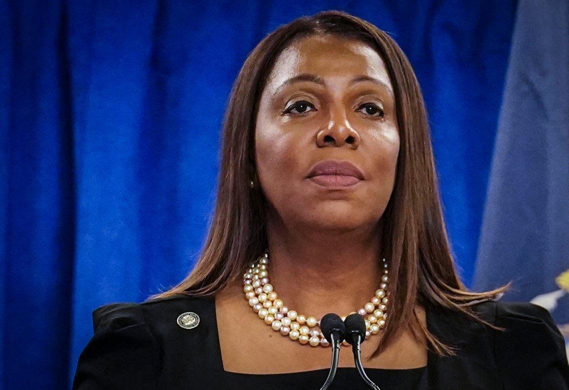 New York Attorney General Letitia James speaks during a press briefing, Friday, Feb. 16, 2024, in New York. A New York judge ordered Donald Trump and his companies on Friday to pay $355 million in penalties, finding they engaged in a yearslong scheme to dupe banks and others with financial statements that inflated his wealth.(AP Photo/Bebeto Matthews) New York Attorney General Letitia James speaks during a press briefing, Friday, Feb. 16, 2024, in New York. A New York judge ordered Donald Trump and his companies on Friday to pay $355 million in penalties, finding they engaged in a yearslong scheme to dupe banks and others with financial statements that inflated his wealth.(AP Photo/Bebeto Matthews)