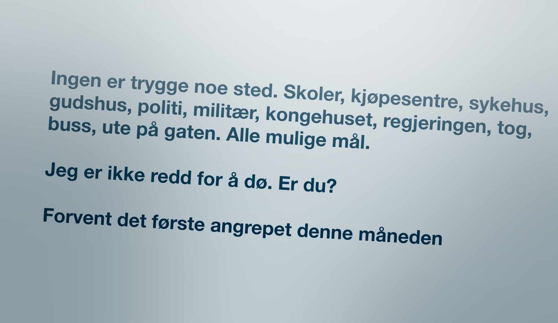 Ordlyden fra trusselbrevene. (Illustrasjon: Document.no) Illustrasjon av trusselbrev