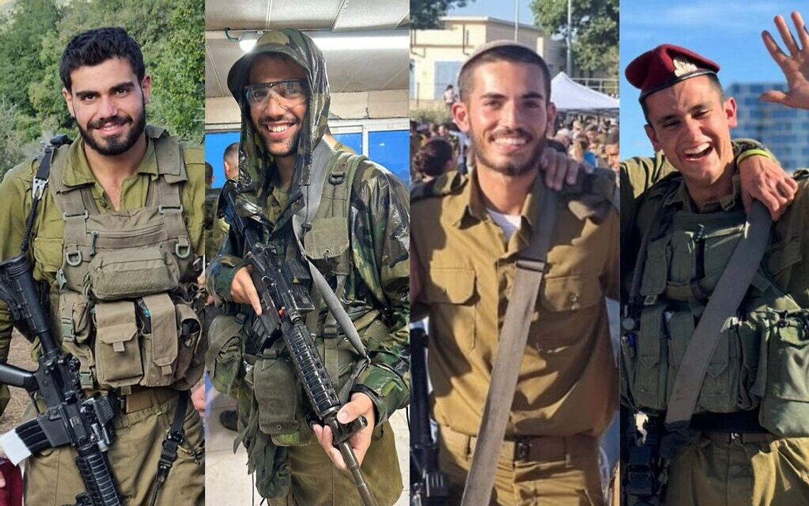 From left to right, This combination of photos shows Cpt. Ido Baruch, Sgt. Amitai Even Shoshan, Sgt. Ilai Zair and Sgt. Reef Harush, who the army said were killed fighting against Hamas in the southern Gaza Strip on April 6, 2024. (Israel Defense Forces) From left to right, This combination of photos shows Cpt. Ido Baruch, Sgt. Amitai Even Shoshan, Sgt. Ilai Zair and Sgt. Reef Harush, who the army said were killed fighting against Hamas in the southern Gaza Strip on April 6, 2024. (Israel Defense Forces)