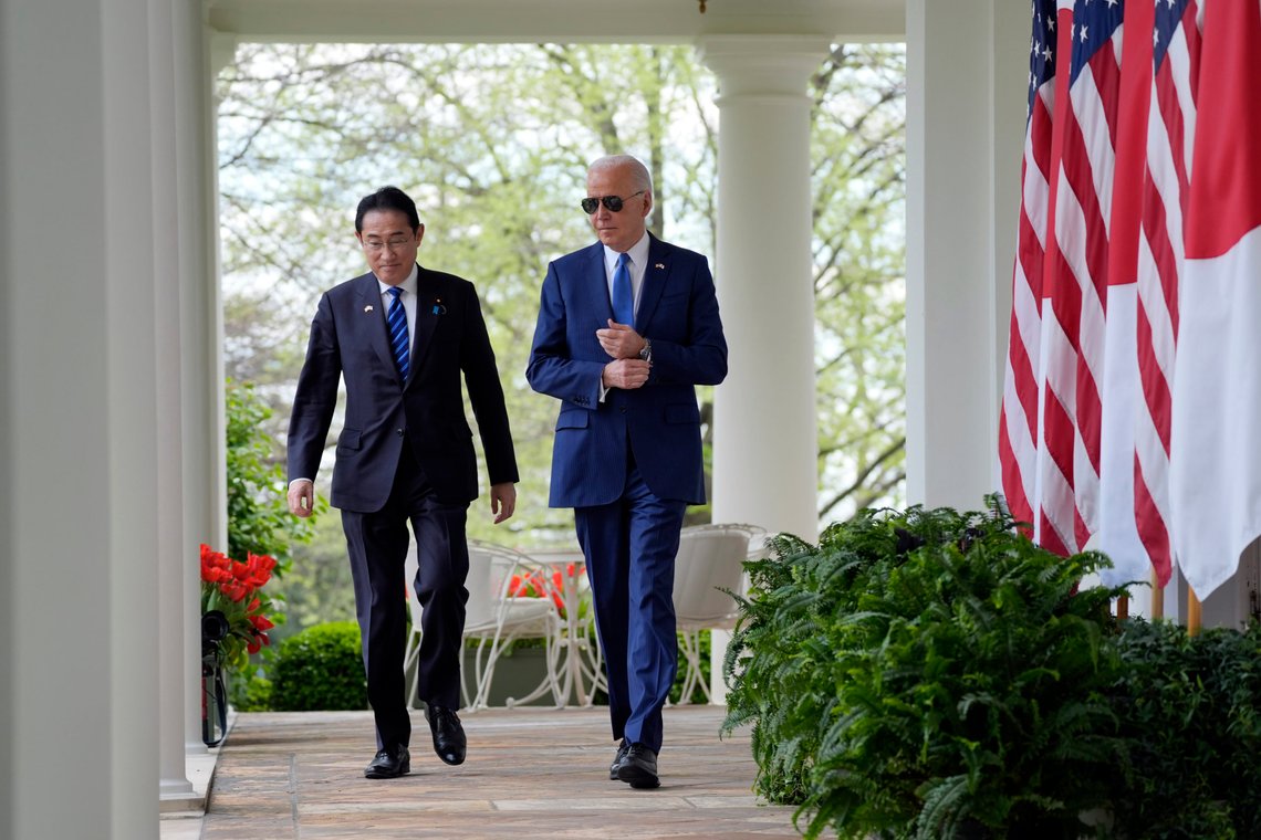 President Joe Biden and Japanese Prime Minister Fumio Kishida walk from the Oval Office to a news conference in the Rose Garden of the White House, Wednesday, April 10, 2024, in Washington. (AP Photo/Evan Vucci) President Joe Biden and Japanese Prime Minister Fumio Kishida walk from the Oval Office to a news conference in the Rose Garden of the White House, Wednesday, April 10, 2024, in Washington. (AP Photo/Evan Vucci)