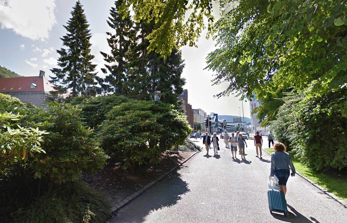 I dette området, ved busstasjonen i Bergen, skjedde overfallet og voldtektsforsøket. (Foto: Google Maps.) Lille Lungegårdsvann Bergen