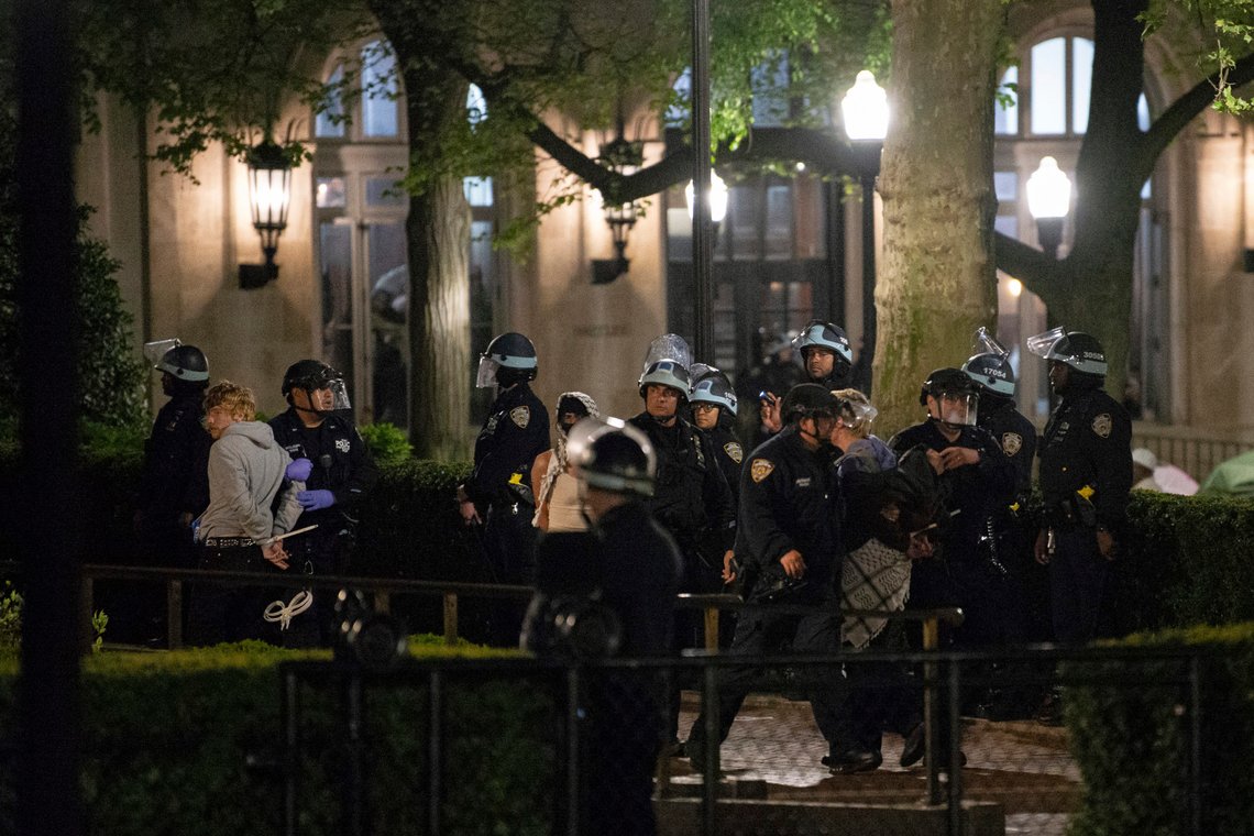 Officers with the New York Police Department arrest Pro-Palestinian protesters at Columbia University, Tuesday, April 30, 2024, in New York. The protesters had seized the administration building, known as Hamilton Hall, more than 20 hours earlier in a major escalation as demonstrations against the Israel-Hamas war spread on college campuses nationwide. (Marco Postigo Storel via AP) Officers with the New York Police Department arrest Pro-Palestinian protesters at Columbia University, Tuesday, April 30, 2024, in New York. The protesters had seized the administration building, known as Hamilton Hall, more than 20 hours earlier in a major escalation as demonstrations against the Israel-Hamas war spread on college campuses nationwide. (Marco Postigo Storel via AP)
