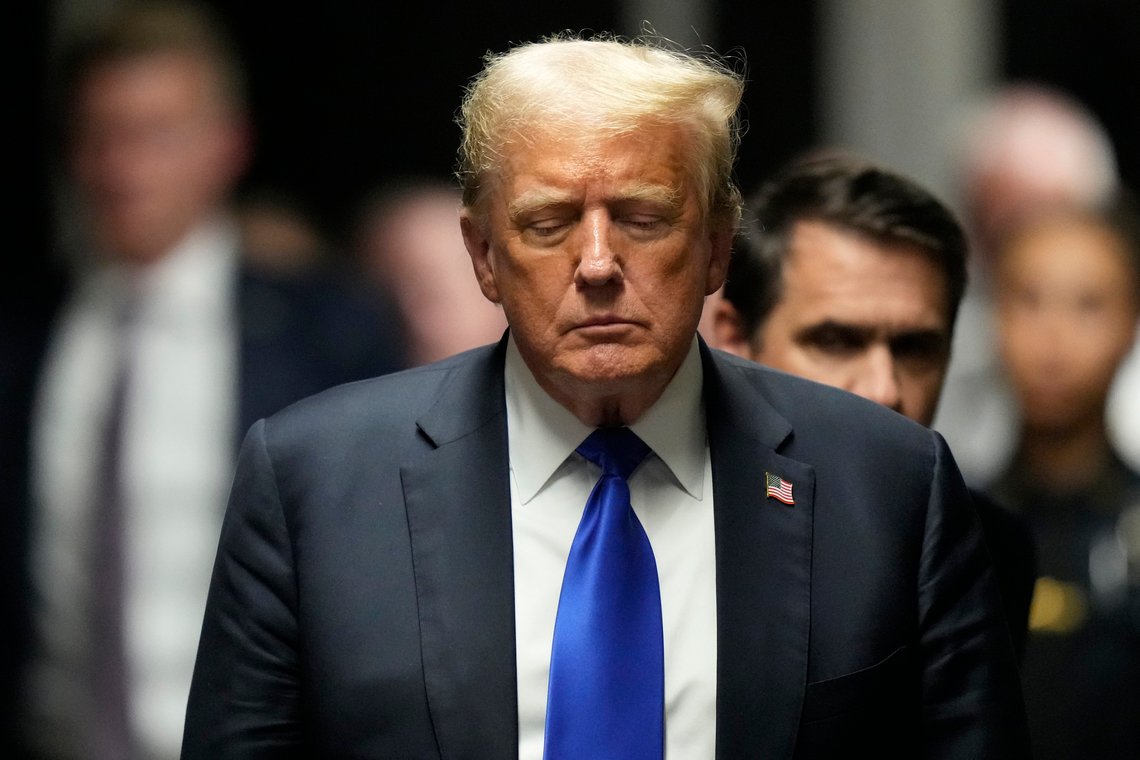 Former President Donald Trump walks to make comments to members of the media after a jury convicted him of felony crimes for falsifying business records in a scheme to illegally influence the 2016 election, at Manhattan Criminal Court, Thursday, May 30, 2024, in New York. (AP Photo/Seth Wenig, Pool) Former President Donald Trump walks to make comments to members of the media after a jury convicted him of felony crimes for falsifying business records in a scheme to illegally influence the 2016 election, at Manhattan Criminal Court, Thursday, May 30, 2024, in New York. (AP Photo/Seth Wenig, Pool)