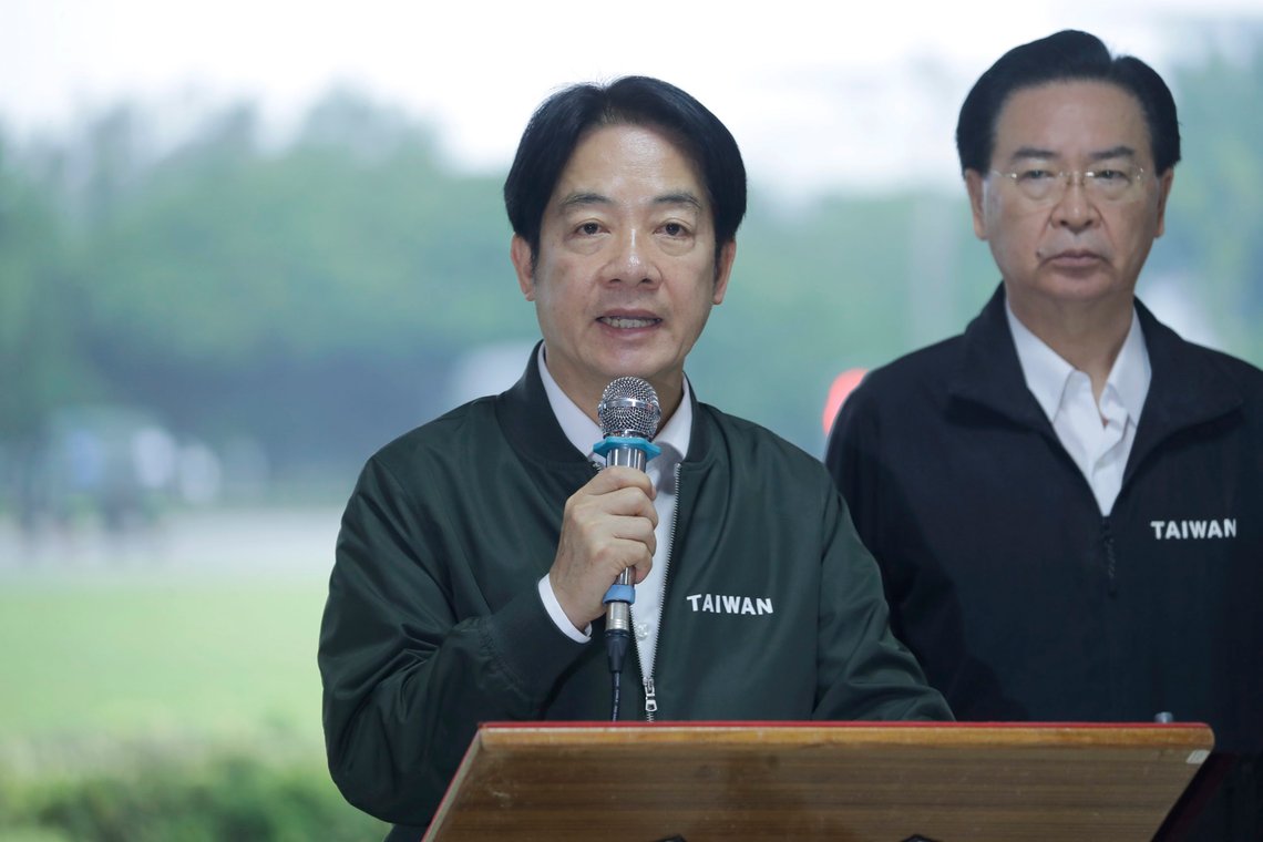 Taiwan President Lai Ching-te delivers a speech as he inspects Taiwanese military in Taoyuan, Northern Taiwan, Thursday, May 23, 2024. (AP Photo/Chiang Ying-ying) Taiwan President Lai Ching-te delivers a speech as he inspects Taiwanese military in Taoyuan, Northern Taiwan, Thursday, May 23, 2024. (AP Photo/Chiang Ying-ying)