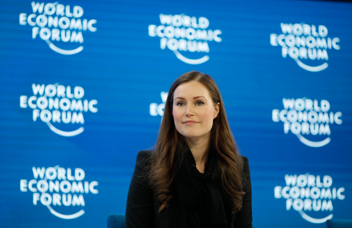 Sanna Marin mens hun var Finlands statsminister. Her på besøk i Davos, Sveits, hos World Economic Forum (WEF), 23. januar 2020. Foto: Markus Schreiber, AP-NTB. Sanna Marin mens hun var Finlands statsminister. Her på besøk i Davos, Sveits, hos World Economic Forum (WEF), 23. januar 2020. Foto: Markus Schreiber, AP-NTB.