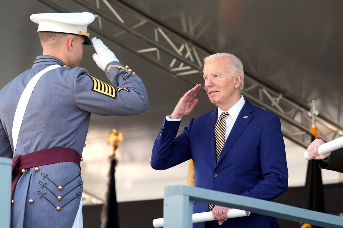 President Joe Biden, right, presents a diploma to the class First Captain at the U.S. Military Academy commencement ceremony, Saturday, May 25, 2024, in West Point, N.Y. (AP Photo/Alex Brandon) President Joe Biden, right, presents a diploma to the class First Captain at the U.S. Military Academy commencement ceremony, Saturday, May 25, 2024, in West Point, N.Y. (AP Photo/Alex Brandon)