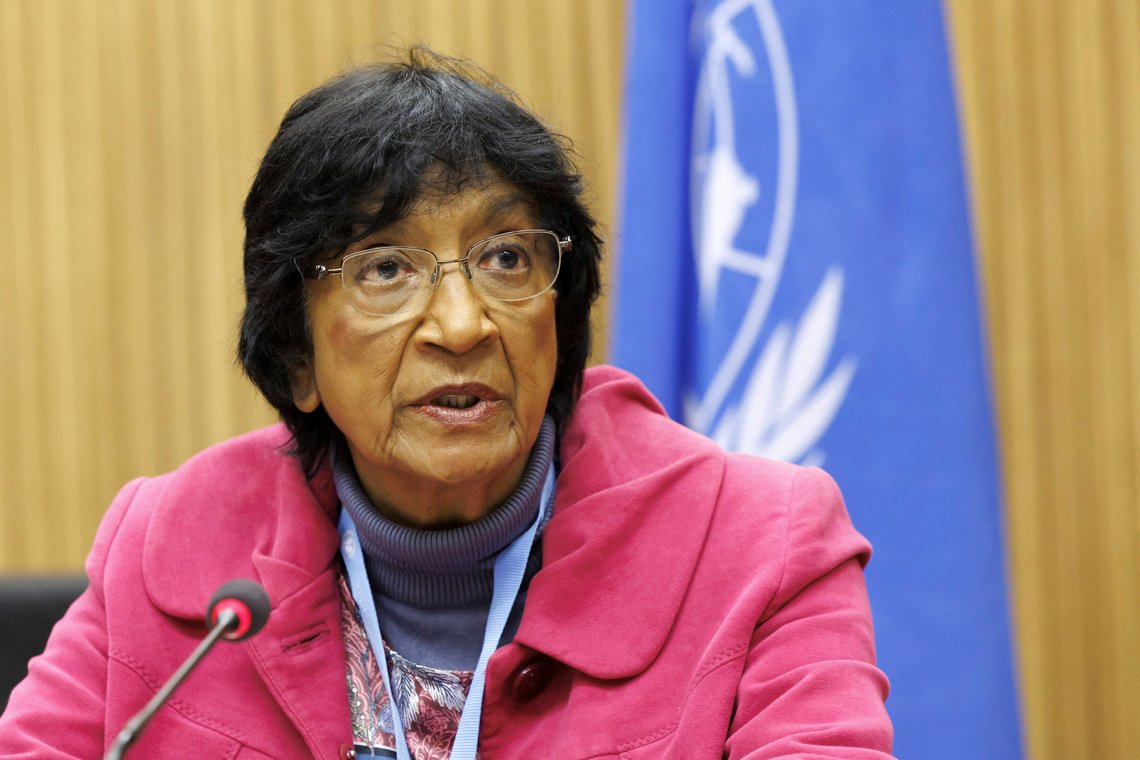Former U.N. High Commissioner for Human Rights Navi Pillay, Chair commissioner of the Independent International Commission of Inquiry on the Occupied Palestinian Territory, including East Jerusalem, and Israel (COIOPTEJI), delivers her remarks, during a meeting at the European headquarters of the United Nations in Geneva, Switzerland, Monday, March 20, 2023. (Salvatore Di Nolfi/Keystone via AP) Former U.N. High Commissioner for Human Rights Navi Pillay, Chair commissioner of the Independent International Commission of Inquiry on the Occupied Palestinian Territory, including East Jerusalem, and Israel (COIOPTEJI), delivers her remarks, during a meeting at the European headquarters of the United Nations in Geneva, Switzerland, Monday, March 20, 2023. (Salvatore Di Nolfi/Keystone via AP)