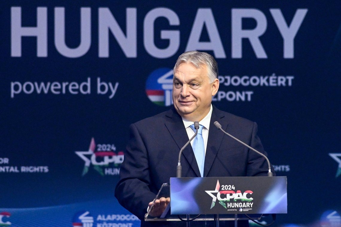 Hungarian Prime Minister Viktor Orban delivers his address at the third Hungarian edition of the Conservative Political Action Conference, CPAC Hungary, in Budapest, Hungary, Thursday, April 25, 2024. (Szilard Koszticsak/MTI via AP) Hungarian Prime Minister Viktor Orban delivers his address at the third Hungarian edition of the Conservative Political Action Conference, CPAC Hungary, in Budapest, Hungary, Thursday, April 25, 2024. (Szilard Koszticsak/MTI via AP)