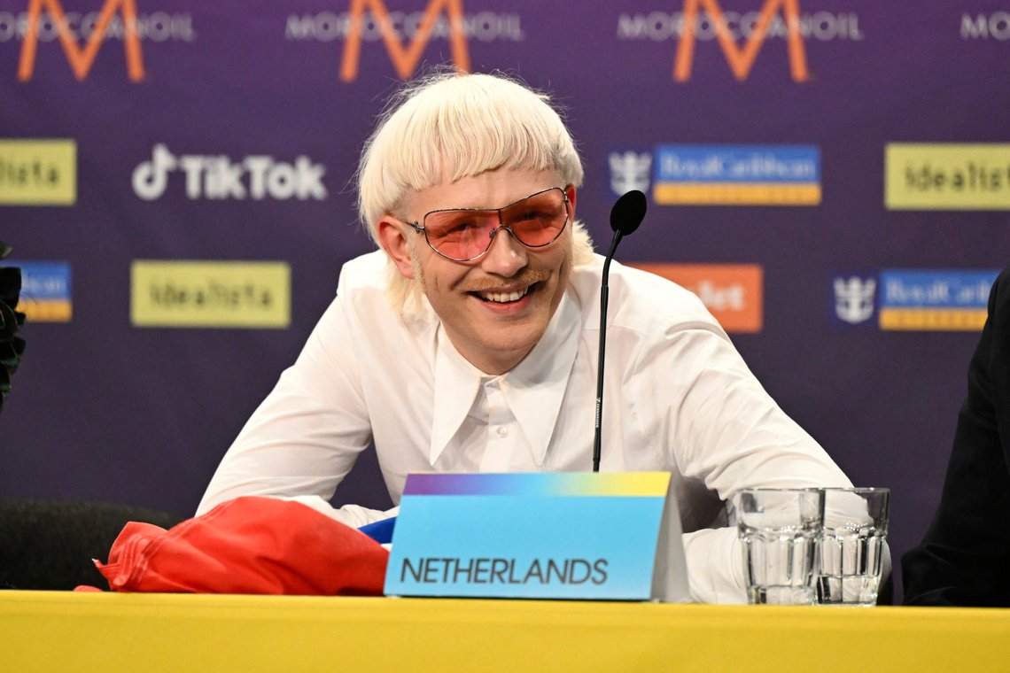 Joost Klein representing the Netherlands with the song "Europapa," smiles at a press conference with the entries that advanced to the final after the second semi-final of the 68th edition of the Eurovision Song Contest at the Malmö Arena, in Malmö, Sweden, Thursday, May 9, 2024. (Jessica Gow/TT News Agency via AP) Joost Klein representing the Netherlands with the song "Europapa," smiles at a press conference with the entries that advanced to the final after the second semi-final of the 68th edition of the Eurovision Song Contest at the Malmö Arena, in Malmö, Sweden, Thursday, May 9, 2024. (Jessica Gow/TT News Agency via AP)
