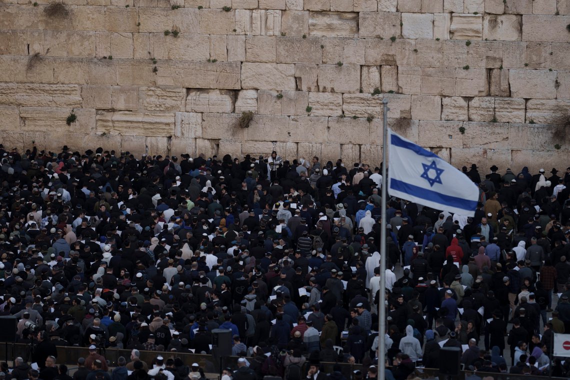 People attend a mass public prayer calling for the hostages held in the Gaza Strip to be released in front of the Western Wall, the holiest site where Jews can pray, in Jerusalem's Old City, Israel, Wednesday, Jan. 10, 2024. In its Oct. 7 attack, Hamas and other militants took captive roughly 250 people, including men, women, children and older people. Around 110 people have been released and some 110 remain, along with about 20 people who were killed while in captivity, Israeli authorities say. (AP Photo/Leo Correa) People attend a mass public prayer calling for the hostages held in the Gaza Strip to be released in front of the Western Wall, the holiest site where Jews can pray, in Jerusalem's Old City, Israel, Wednesday, Jan. 10, 2024. In its Oct. 7 attack, Hamas and other militants took captive roughly 250 people, including men, women, children and older people. Around 110 people have been released and some 110 remain, along with about 20 people who were killed while in captivity, Israeli authorities say. (AP Photo/Leo Correa)
