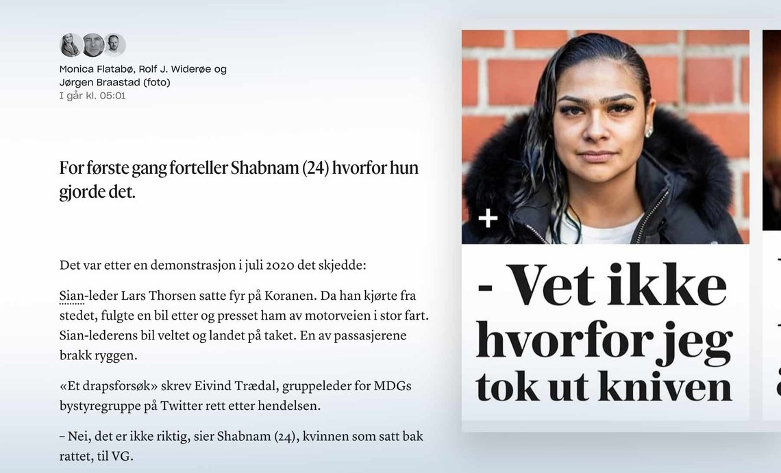 VGs intervju med Shabnam (24) viser at rehabiliteringen hennes til norske verdier ikke på langt nær er ferdig. (Foto: Montasje VG+/Document) Montasje fra VG