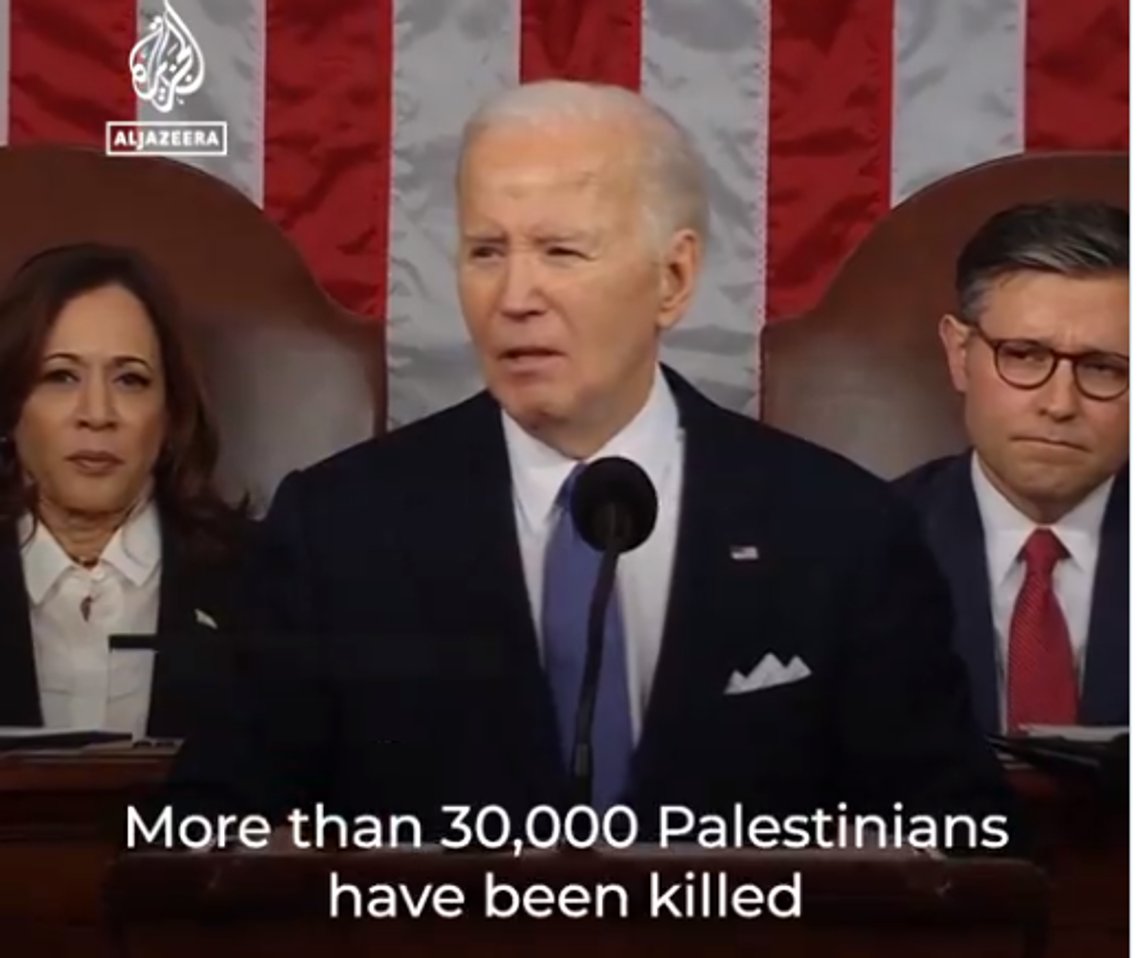 Foto: Skjermdump fra X. I sin tale om rikets tilstand i mars delte Biden departementets data med et globalt publikum uten å referere til opprinnelsen, og sa at mer enn 30 000 palestinere er blitt drept, og de fleste av dem er ikke Hamas. Foto: Skjermdump fra X. I sin tale om rikets tilstand i mars delte Biden departementets data med et globalt publikum uten å referere til opprinnelsen, og sa at mer enn 30 000 palestinere er blitt drept, og de fleste av dem er ikke Hamas.