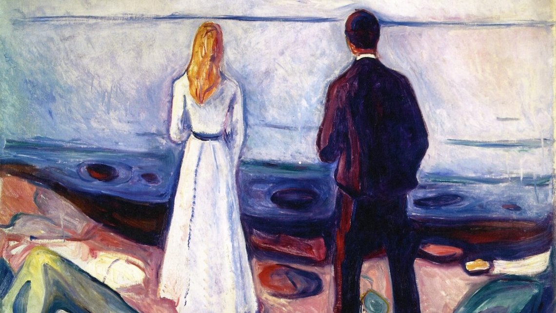 Edvard Munch (1863–1944), «To mennesker. De ensomme» (ca. 1900), privat eie. Edvard Munch (1863–1944), «To mennesker. De ensomme» (ca. 1900), privat eie.