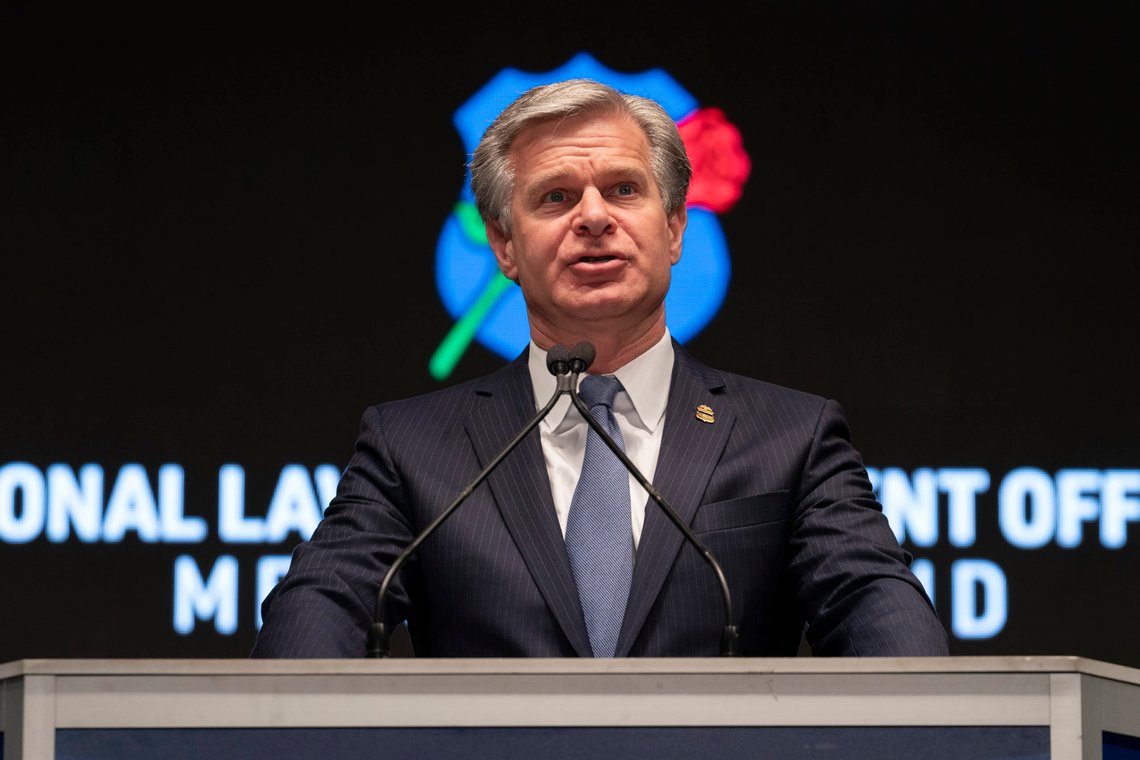 FBI Director Christopher Wray speaks during the 36th Annual Candlelight Vigil to honor the law enforcement officers who lost their lives in 2023, during the National Police Week at the National Mall in Washington, Monday, May 13, 2024. (AP Photo/Jose Luis Magana) FBI Director Christopher Wray speaks during the 36th Annual Candlelight Vigil to honor the law enforcement officers who lost their lives in 2023, during the National Police Week at the National Mall in Washington, Monday, May 13, 2024. (AP Photo/Jose Luis Magana)