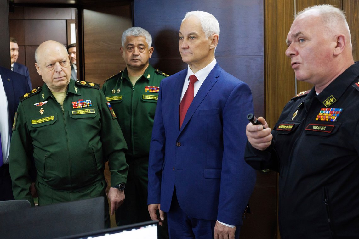 In this photo released by the Russian Defense Ministry Press Service on Monday, June 17, 2024, Russian Defense Minister Andrei Belousov, center, arrives to inspect the Ground Forces Control Center, where he heard reports from the leadership of the main command of the Ground Forces on the issues of combat control of formations, formations and military units, as well as on the current situation in the zone of special military operation and the nature of enemy actions. (Vadim Savitsky, Russian Defense Ministry Press Service via AP) In this photo released by the Russian Defense Ministry Press Service on Monday, June 17, 2024, Russian Defense Minister Andrei Belousov, center, arrives to inspect the Ground Forces Control Center, where he heard reports from the leadership of the main command of the Ground Forces on the issues of combat control of formations, formations and military units, as well as on the current situation in the zone of special military operation and the nature of enemy actions. (Vadim Savitsky, Russian Defense Ministry Press Service via AP)