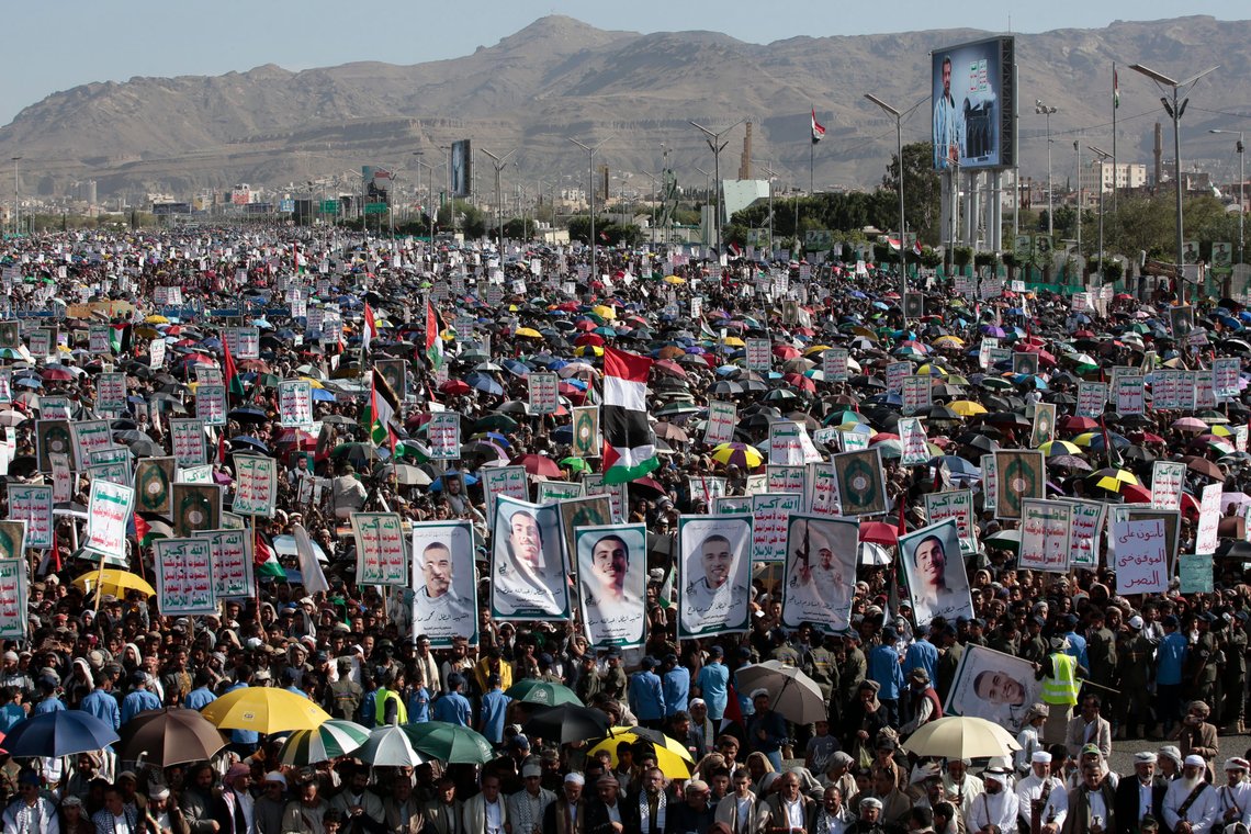 Houthi supporters attend a rally against the Israel war in the Gaza Strip and the U.S.-led bombing in Yemen in Sanaa on Friday, June 7, 2024. (AP Photo/Osamah Abdulrahman) Houthi supporters attend a rally against the Israel war in the Gaza Strip and the U.S.-led bombing in Yemen in Sanaa on Friday, June 7, 2024. (AP Photo/Osamah Abdulrahman)