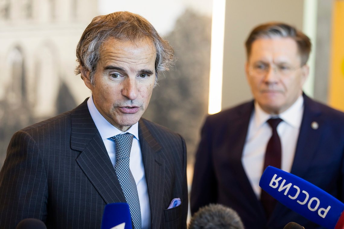 International Atomic Energy Agency (IAEA) Director General Rafael Mariano Grossi, left, and Rosatom State Atomic Energy Corporation Director General Alexey Likhachev speak to the media after their talks in Kaliningrad, Russia, Tuesday, May 28, 2024. (Alexandr Podgorchuk/Rosatom State Atomic Energy Corporation via AP) International Atomic Energy Agency (IAEA) Director General Rafael Mariano Grossi, left, and Rosatom State Atomic Energy Corporation Director General Alexey Likhachev speak to the media after their talks in Kaliningrad, Russia, Tuesday, May 28, 2024. (Alexandr Podgorchuk/Rosatom State Atomic Energy Corporation via AP)