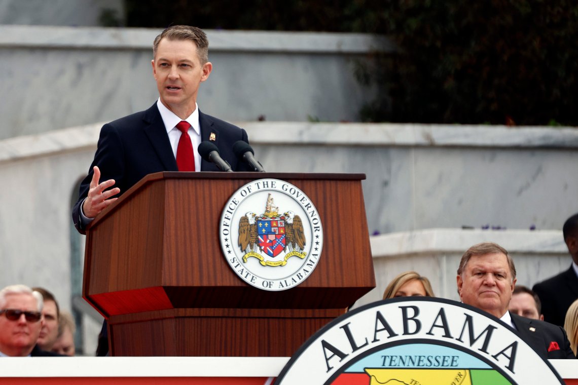 FILE - Alabama Secretary of State, Wes Allen speaks during the inauguration ceremony on the steps of the Alabama State Capital, Jan. 16, 2023, in Montgomery, Ala. A day after being sworn in last month, Allen sent a letter informing the Electronic Registration Information Center, a voluntary system known as ERIC, of the state’s exit after criticizing the program during his campaign. (AP Photo/Butch Dill, File) FILE - Alabama Secretary of State, Wes Allen speaks during the inauguration ceremony on the steps of the Alabama State Capital, Jan. 16, 2023, in Montgomery, Ala. A day after being sworn in last month, Allen sent a letter informing the Electronic Registration Information Center, a voluntary system known as ERIC, of the state’s exit after criticizing the program during his campaign. (AP Photo/Butch Dill, File)