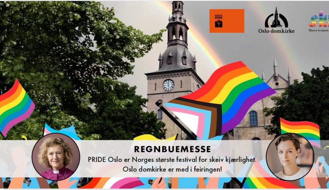 Både Anette Trettebergstuen (Ap) og biskop Kari Veiteberg ble fremhevet som trekkplaster i reklamen for regnbuemessen i Oslo domkirke 28. juni 2024. Skjermdump. Både Anette Trettebergstuen (Ap) og biskop Kari Veiteberg ble fremhevet som trekkplaster i reklamen for regnbuemessen i Oslo domkirke 28. juni 2024. Skjermdump.