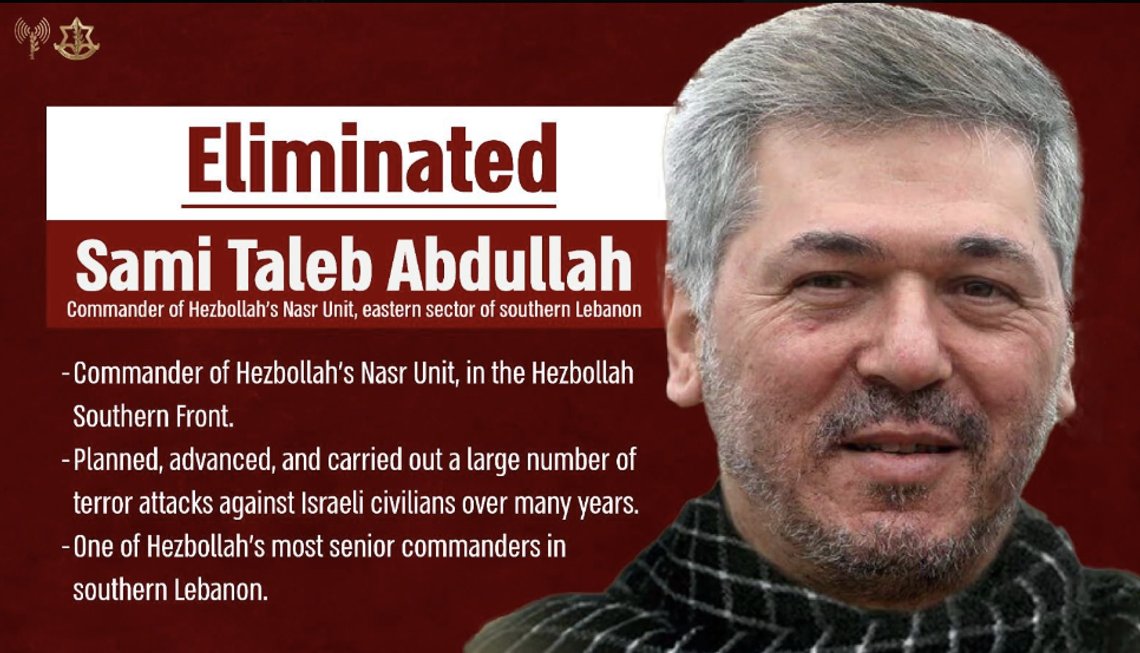 Sami Taleb Abdullah var en av topplederne for Hizbollah. I går ble han drept i et israelsk luftangrep. I dag svarte Hizbollah med 170 raketter mot Israel. Foto: X/ IDF Sami Taleb Abdullah var en av topplederne for Hizbollah. I går ble han drept i et israelsk luftangrep. I dag svarte Hizbollah med 170 raketter mot Israel. Foto: X/ IDF